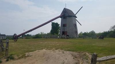 The oldest continuously operating windmill in the United States.   Currently the sheets are down and being maintained.  