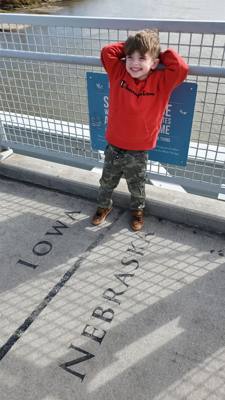 We walked from one end of this foot bridge to the other which crosses the state line between Nebraska and Iowa. Avery h