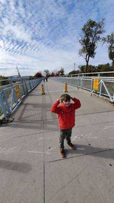 We walked from one end of this foot bridge to the other which crosses the state line between Nebraska and Iowa. Avery h