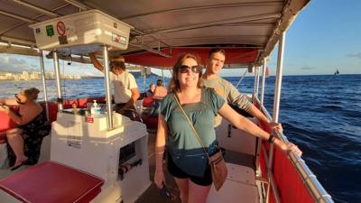 Sunset Cruise before dinner. Great way to end the day. Had some good whale watching and got to see Diamond Head from the