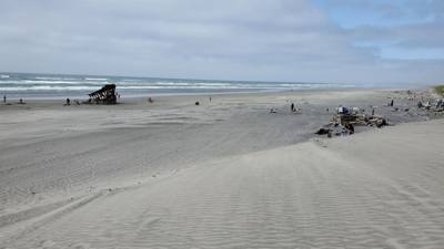 Interesting stop.  This beach has a ship under it with parts poking out.  Oh yeah, it's like 52 degrees and Oregonians a