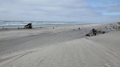 Interesting stop.  This beach has a ship under it with parts poking out.  Oh yeah, it's like 52 degrees and Oregonians a