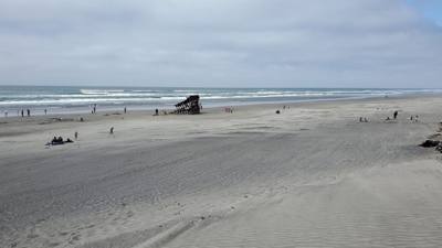 Interesting stop.  This beach has a ship under it with parts poking out.  Oh yeah, it's like 52 degrees and Oregonians a