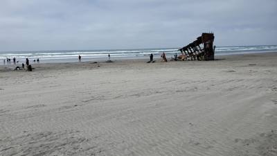 Interesting stop.  This beach has a ship under it with parts poking out.  Oh yeah, it's like 52 degrees and Oregonians a