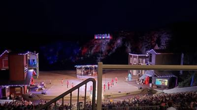 Medora Musical tonight.  Gotta love the backdrop behind all of this.  What a fantastic venue!  Avery is having fun.