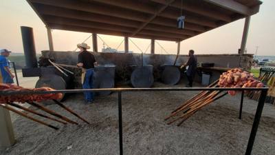 Pitchfork steak fondue for dinner.  The steak was good.  They cook them all to medium.  The view of town from there was 