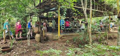 Lunch today was out in the boonies. The fish was delicious. So was the chicken. Dessert was a banana cake if some sor