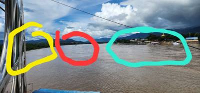 The Golden Triangle is:

Yellow=Thailand
Red=Myanmar (Burma) 
Green=Laos