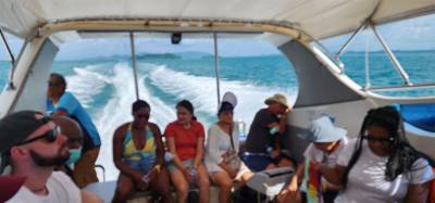On the speed boat to Phi Phi Island for snorkeling,, monkeys, beach leisure and to see the beach from the movie The Beac
