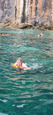 First, second and third stops today were on Phi Phi Lay Island. Swimming, monkeys and snorkeling. The swim cove was be