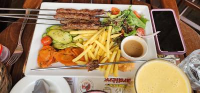 Lunch today was at La Grilladiere.  The mixed plate of skewers was delicious.  The restaurant is 'dry' as many places ar