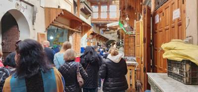 Shopping and lunch in the Fes Medina market.  Super crowded.  A few high pressure sales folks.  Lots to look at. Julie a