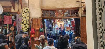 Shopping and lunch in the Fes Medina market. Super crowded. A few high pressure sales folks. Lots to look at. Julie a