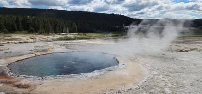 A lot of vibrant colors in some of those pools.  Lots to see here.  I couldn't get Avery to go pet a bison.  He must be 