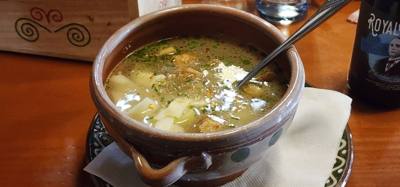 We stopped at a ski resort in Donovaly, Slovakia for lunch.  I had the sheep cheese and bacon soup.  Julie had the dumpl