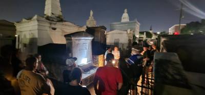 We took a night time tour of St Louis Cemetery No 1.  Pretty creepy and interesting.  The big pyramid is actually Nichol