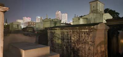 We took a night time tour of St Louis Cemetery No 1.  Pretty creepy and interesting.  The big pyramid is actually Nichol