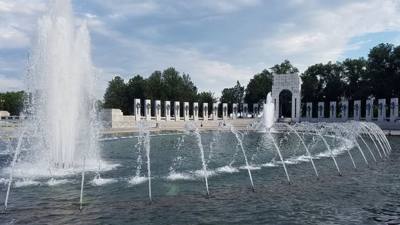 WWII Veterans Memorial.  Beautiful in contrast to the loss of lives during WWII.
