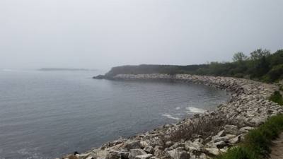 Julie and I took a foggy stroll along Cliff Walk in Newport, RI this morning. Beautiful cliffs on one side, historic man