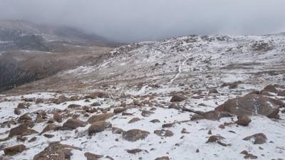We took a train up to the summit of Pike's Peak in Colorado.  At the base...sunny and relatively warm.  At the  summit? 