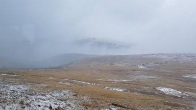 We took a train up to the summit of Pike's Peak in Colorado.  At the base...sunny and relatively warm.  At the  summit? 