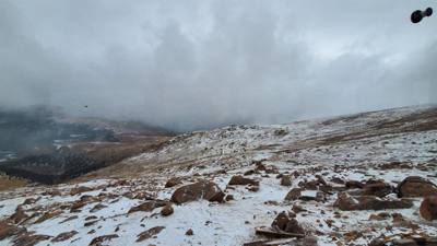 We took a train up to the summit of Pike's Peak in Colorado.  At the base...sunny and relatively warm.  At the  summit? 