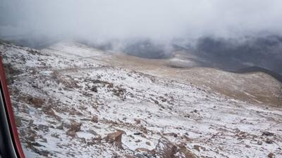 We took a train up to the summit of Pike's Peak in Colorado.  At the base...sunny and relatively warm.  At the  summit? 